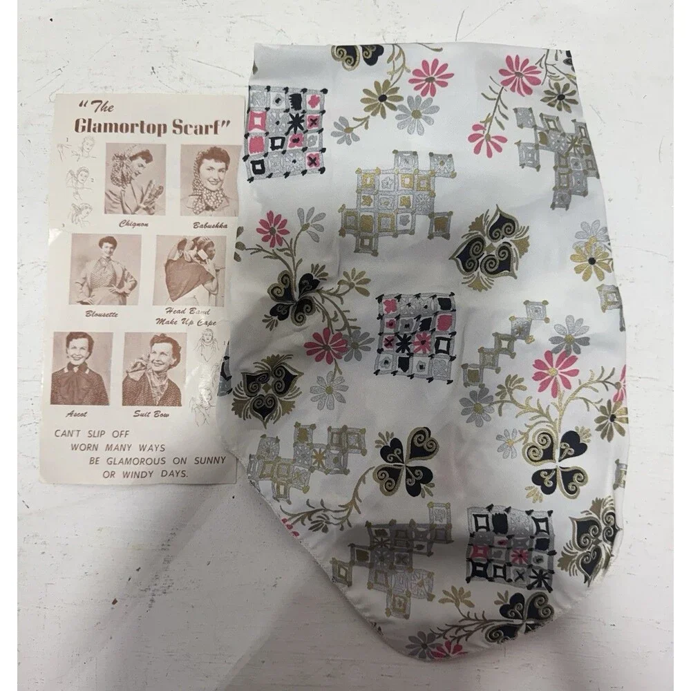 Retro Rockabilly Pinup Glamour Top Hair Scarf Headwrap 1950 Vintage Pink Black